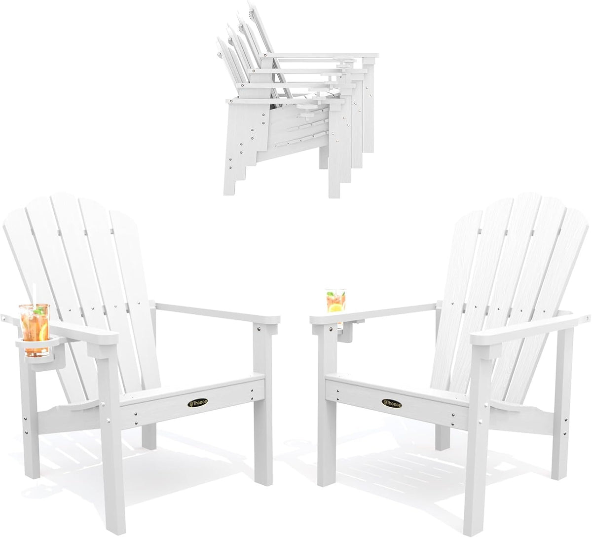 THOEOE Stackable Adirondack Chair Set of 2, HDPE All-Weather Fire Pit Chair