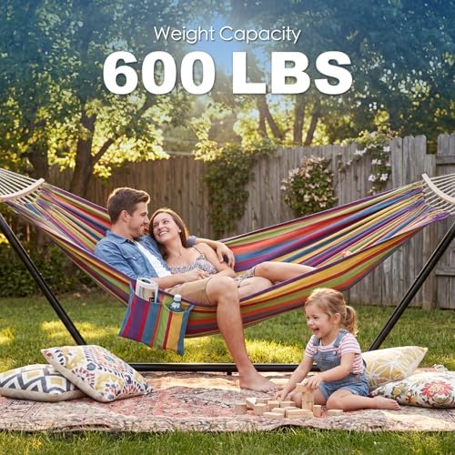 GAFETE Double Hammocks with Stand for Outside, Max 600lbs, (Classic Red)