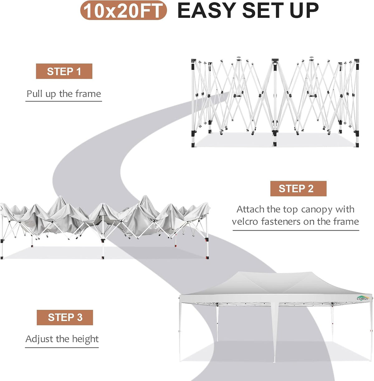 COBIZI 10x20 Pop up Canopy Tent with 6 Sidewalls, Easy up Canopy Tents for Parties with Metal Frame, Waterproof & UV50+, Height Adjustable, Portable Carry Bag Included (White)