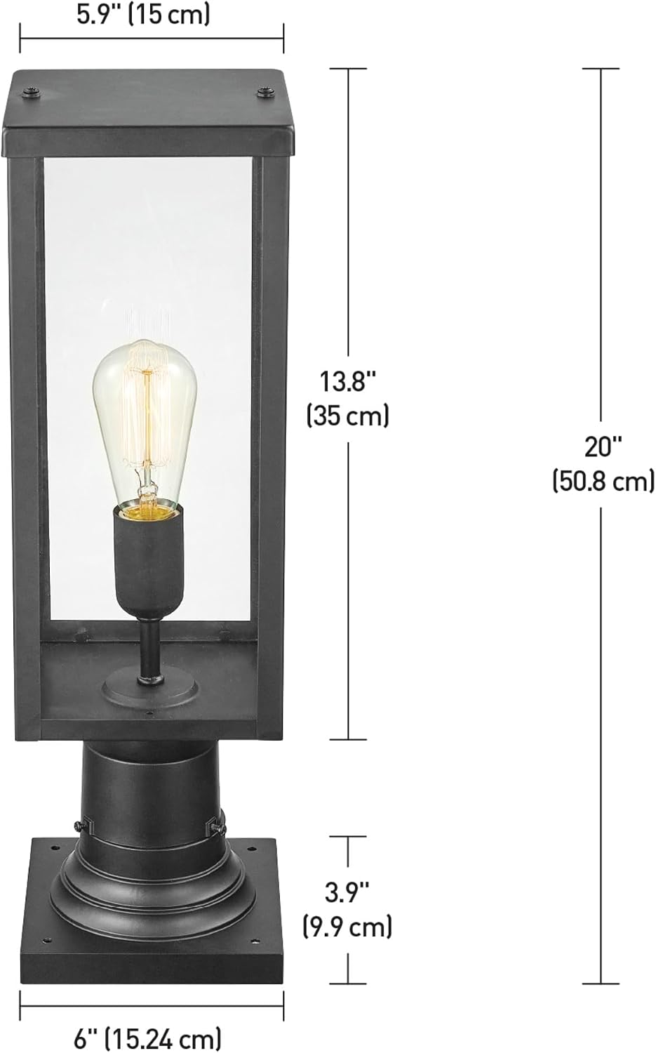Globe Electric 44384 1-Light Outdoor Lamp Post Light Fixture with Base Adaptor, Matte Black, Clear Glass Inserts, Weather Resistant Exterior Lighting, Modern Security Lights, E26 Base
