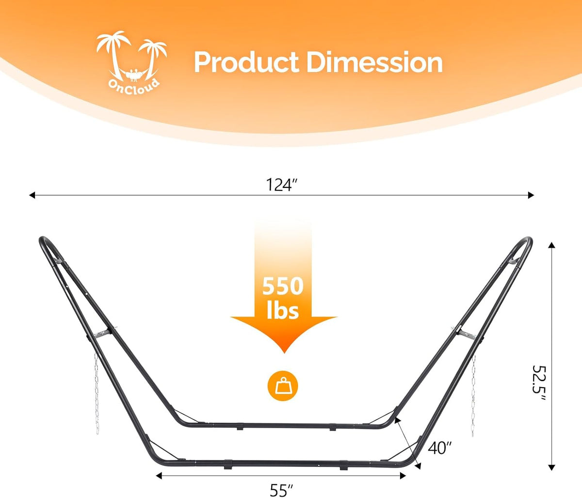 ONCLOUD Sandblasted Iron Hammock Stand only, Heavy Duty Adjustable Hammock Frame Fits Various Hammocks, Portable Double-Barrel Hammock Support for Outdoors, Patio, Garden, Yard, 550 LBS, Black