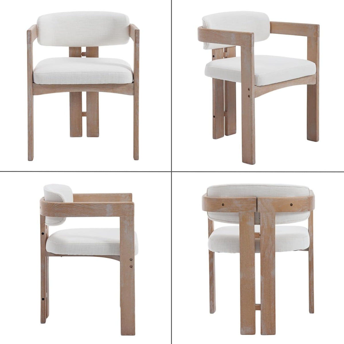 chairus Modern Barrel Dining Chairs Set of 6, Linen Upholstered Barrel Dining Room Chairs with Arm & Curved Back, Farmhouse Natural Wood Side Kitchen Chairs for Restaurant, Beige Fabric