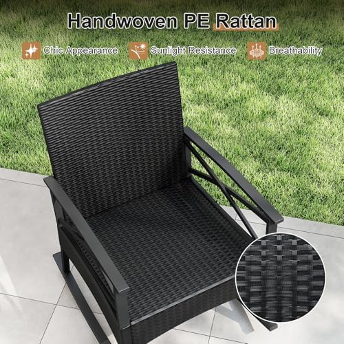 Tangkula 3 Pieces Wicker Outdoor Rocking Chairs Set