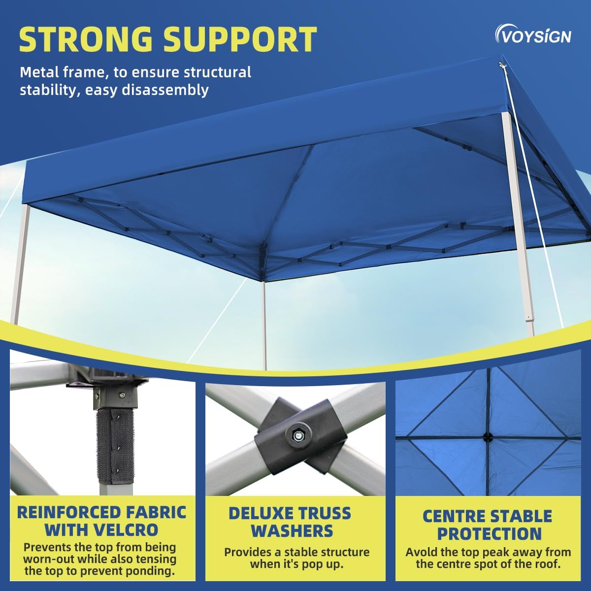 10x10 Pop Up Canopy Tent, Outdoor Instant Sun Shelter - Blue, Included 1 x Rolling Storage Wheeled Bag, 4 x Guylines, 8 x Stakes