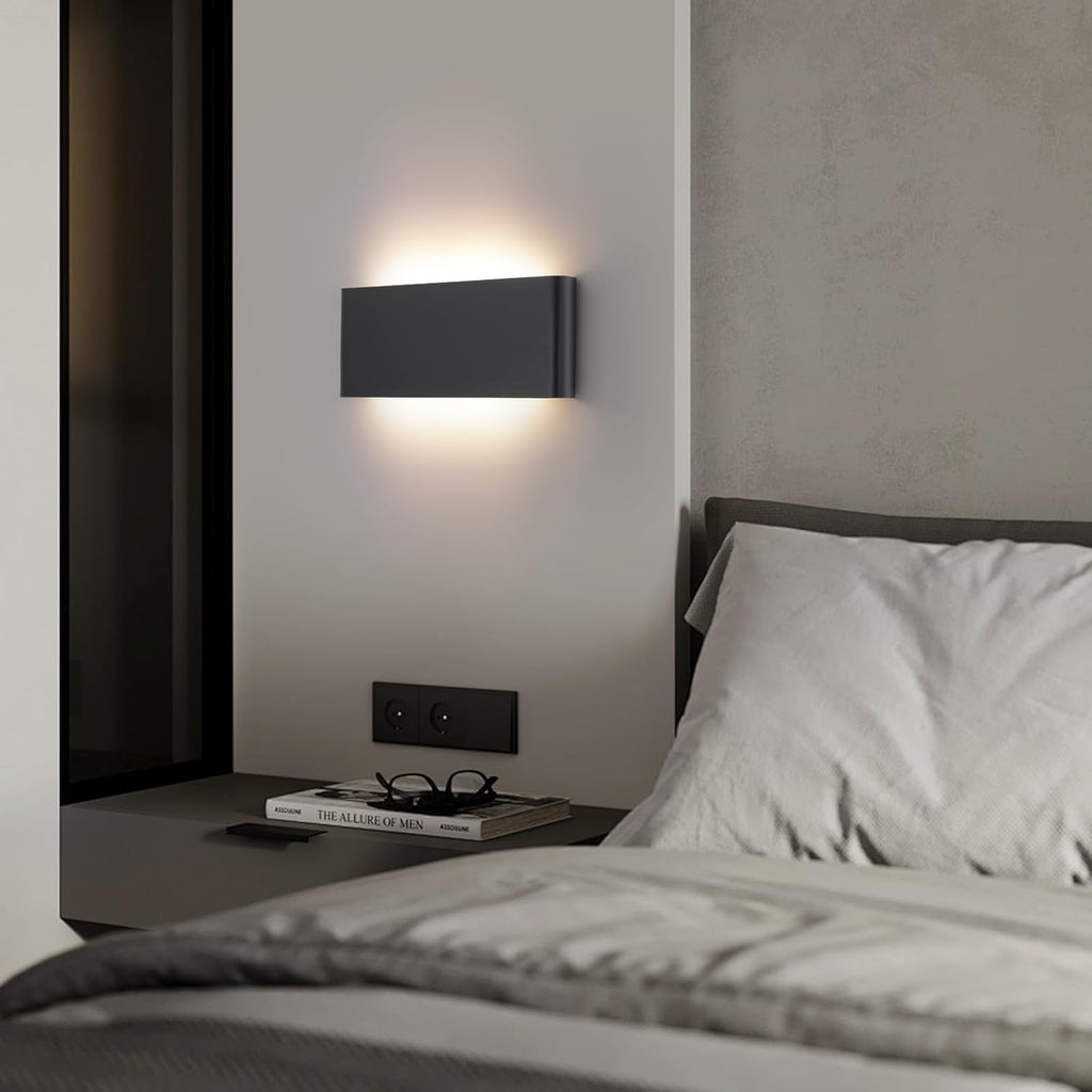 Mille Luckiole 11 Inch Hallway LED Wall Light,5-in-1 CCT 3000K/3500K4000K/5000K/6500K Selectable,Modern LED Sconce Wall for Stairwell,Bedroom,and Bathroom Vanity Mirror,15W Black 4 Pack Led Wall Lamp