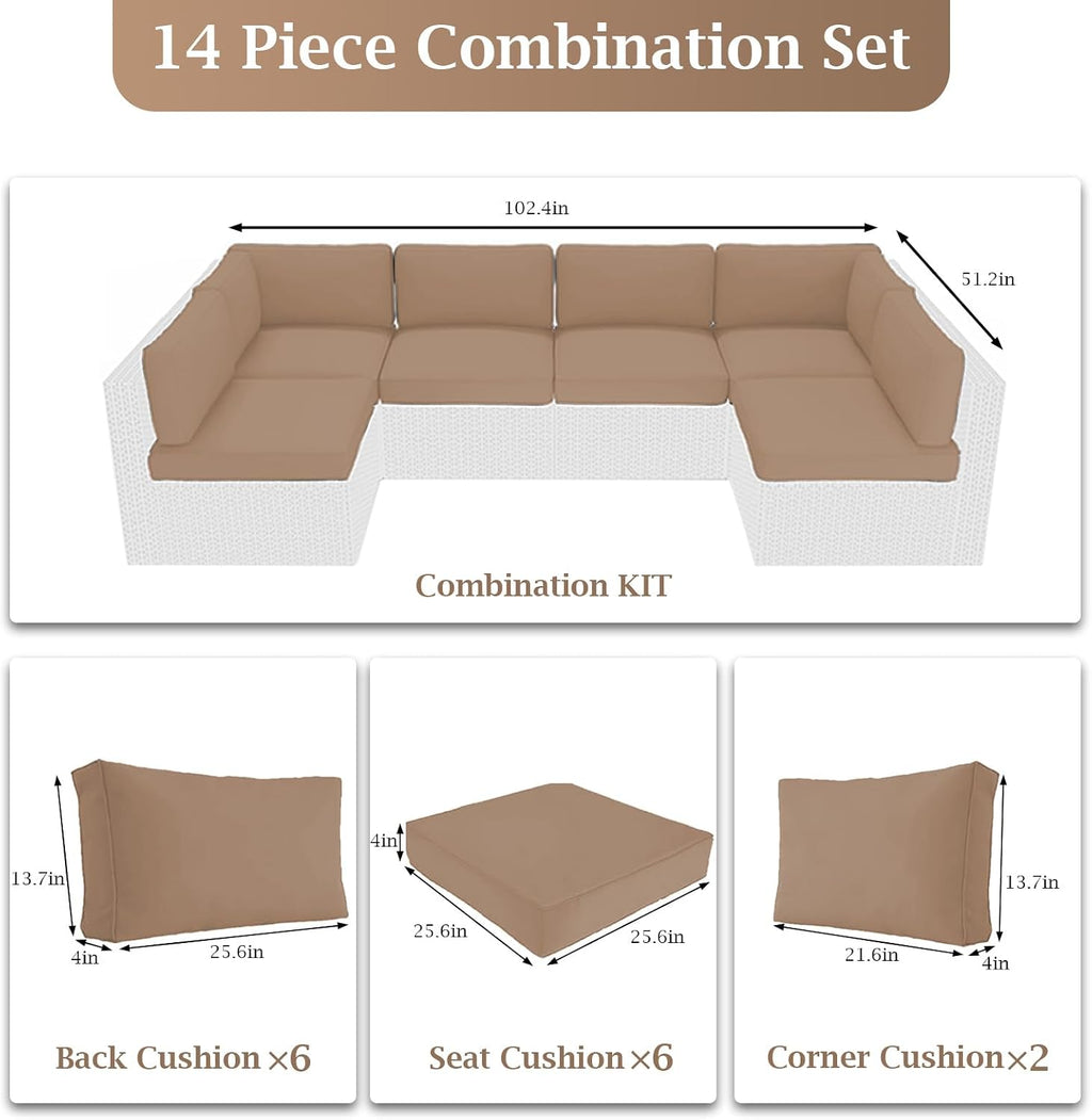 Outdoor Sectional Cushions 4" Foam High-Density, Beige