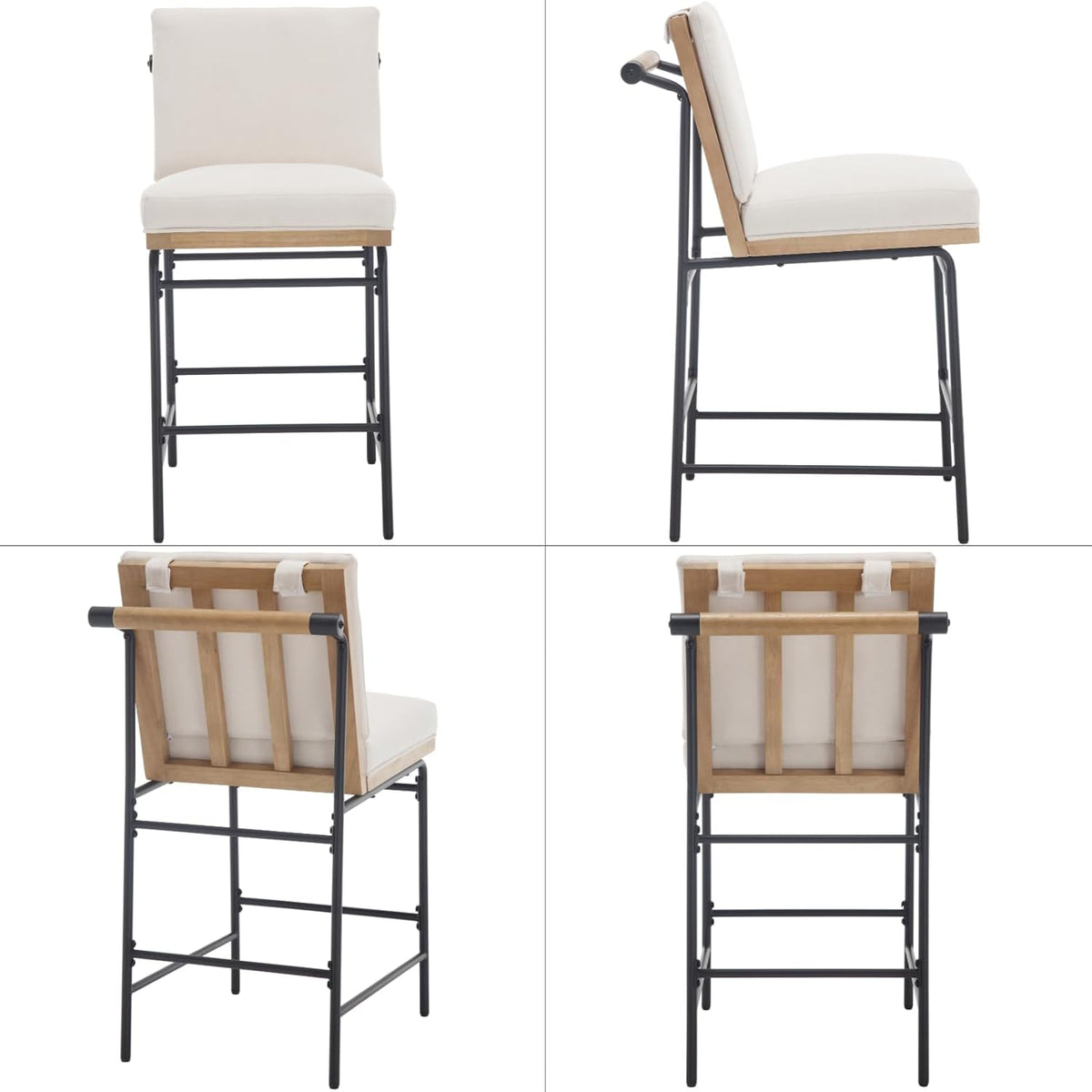DUOMAY Mid Century Linen 26" Seat Height Counter Stools Set of 4, Beige