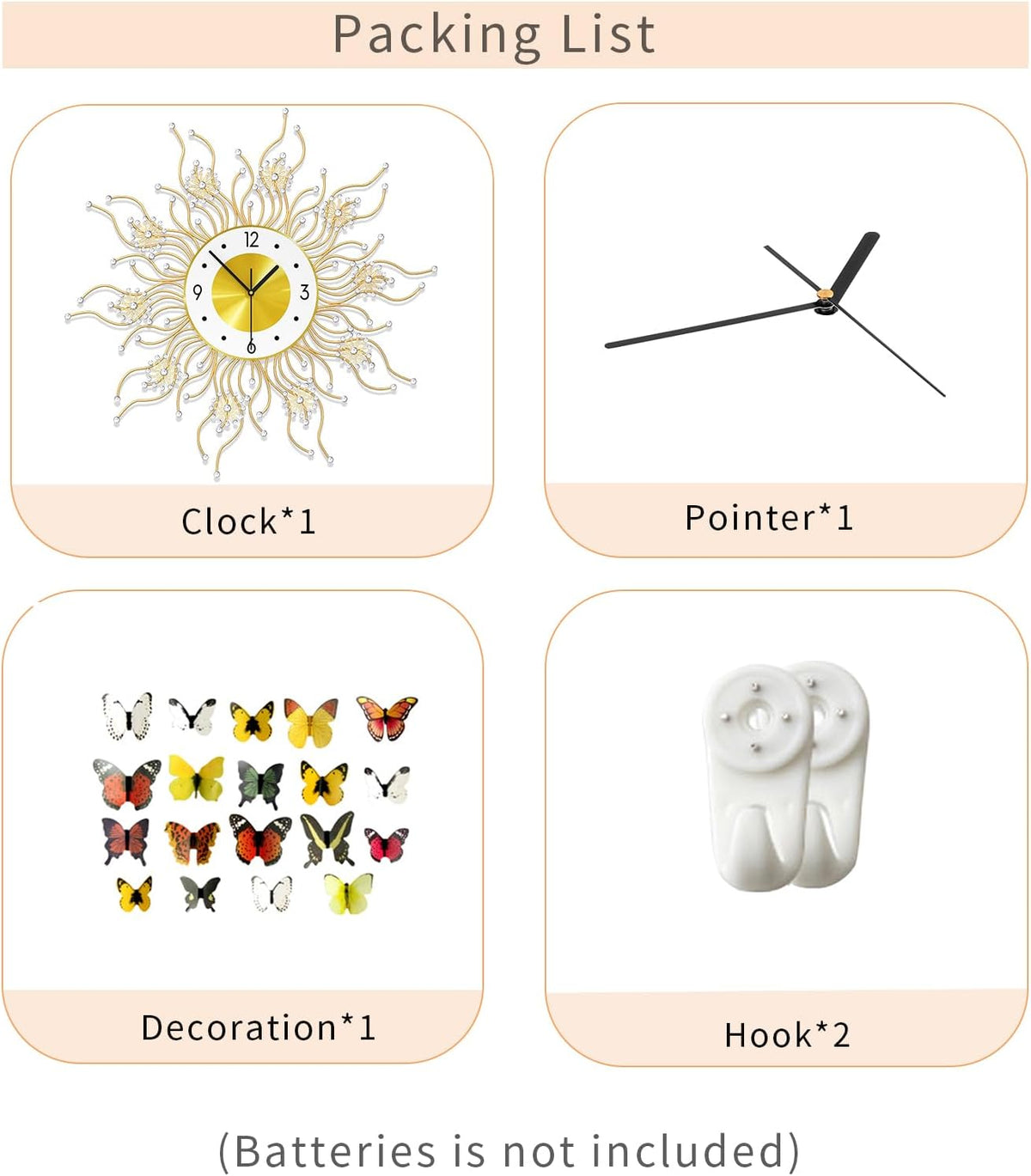 FLEBLE Decorative Large Wall Clocks Modern Clock Silent Battery Operated