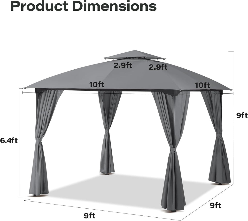 LAUSAINT HOME 10x10 Patio Arc Gazebo Outdoor Canopy Tent with Curtains, Soft Top Party Shelter with Expansion Bolts and Wind-Resistant Ropes for Backyard, Garden, Lawn, Deck, Grey