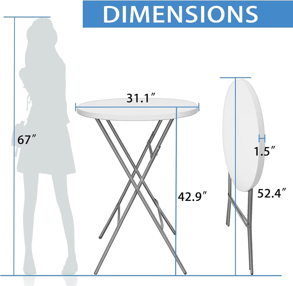 GUAGUA 32inch Folding Cocktail Tables, Bar Height, 2 Pack, White