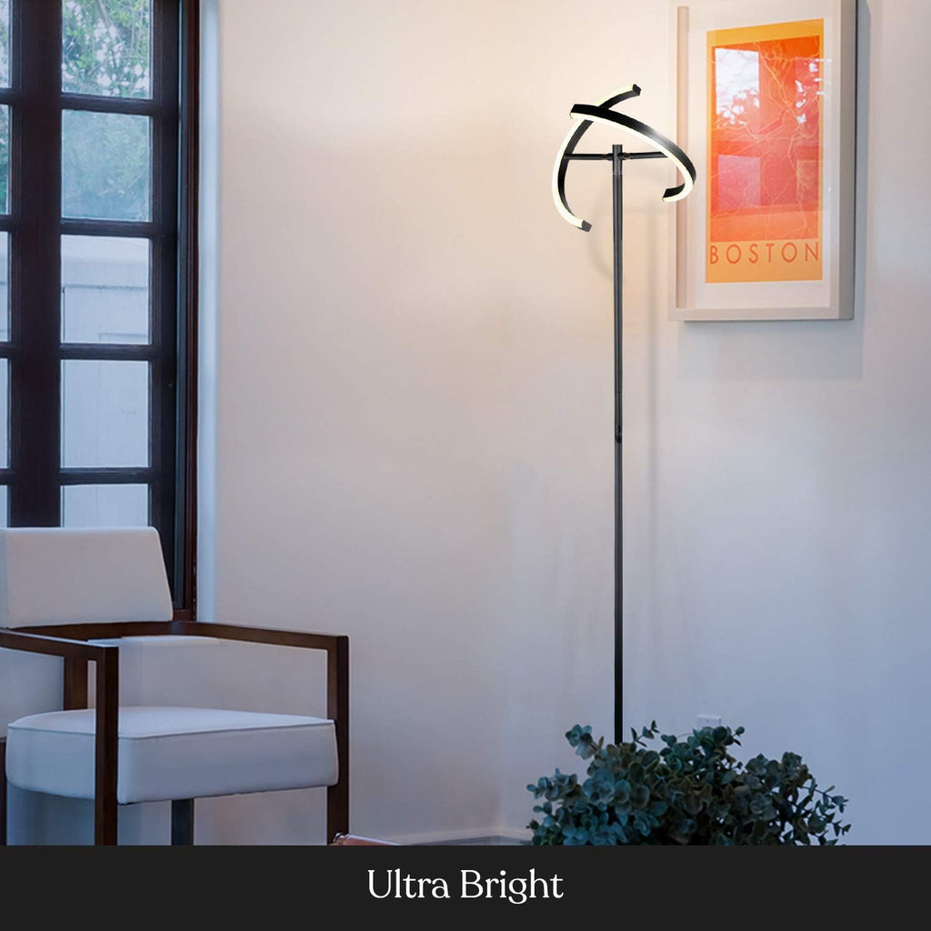 Brightech Halo Split Modern Bright LED Torchiere Floor Lamp for Offices - Dimmable, Tall Standing Lamp for Living Room or Bedroom - Adjustable Light w/Rotating Angles - Jet Black