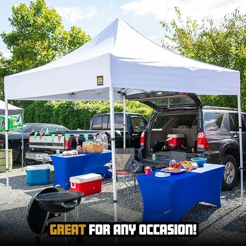 10x10 Heavy Duty Pop Up Canopy - Easy Setup, Commercial Grade Aluminum Frame, 42” Folded Frame Height, UPF 50+, Portable Tent for Beach, Events, Camping, Roller Bag (Black)