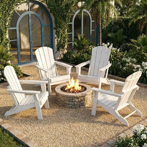 Folding Adirondack Chair, Portable HDPE Patio Chair, White