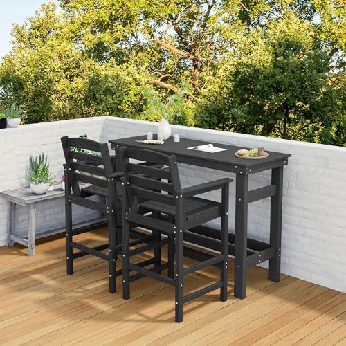 SERWALL 41" HDPE Outdoor Bar Table with 1.6" Umbrella Hole, Black