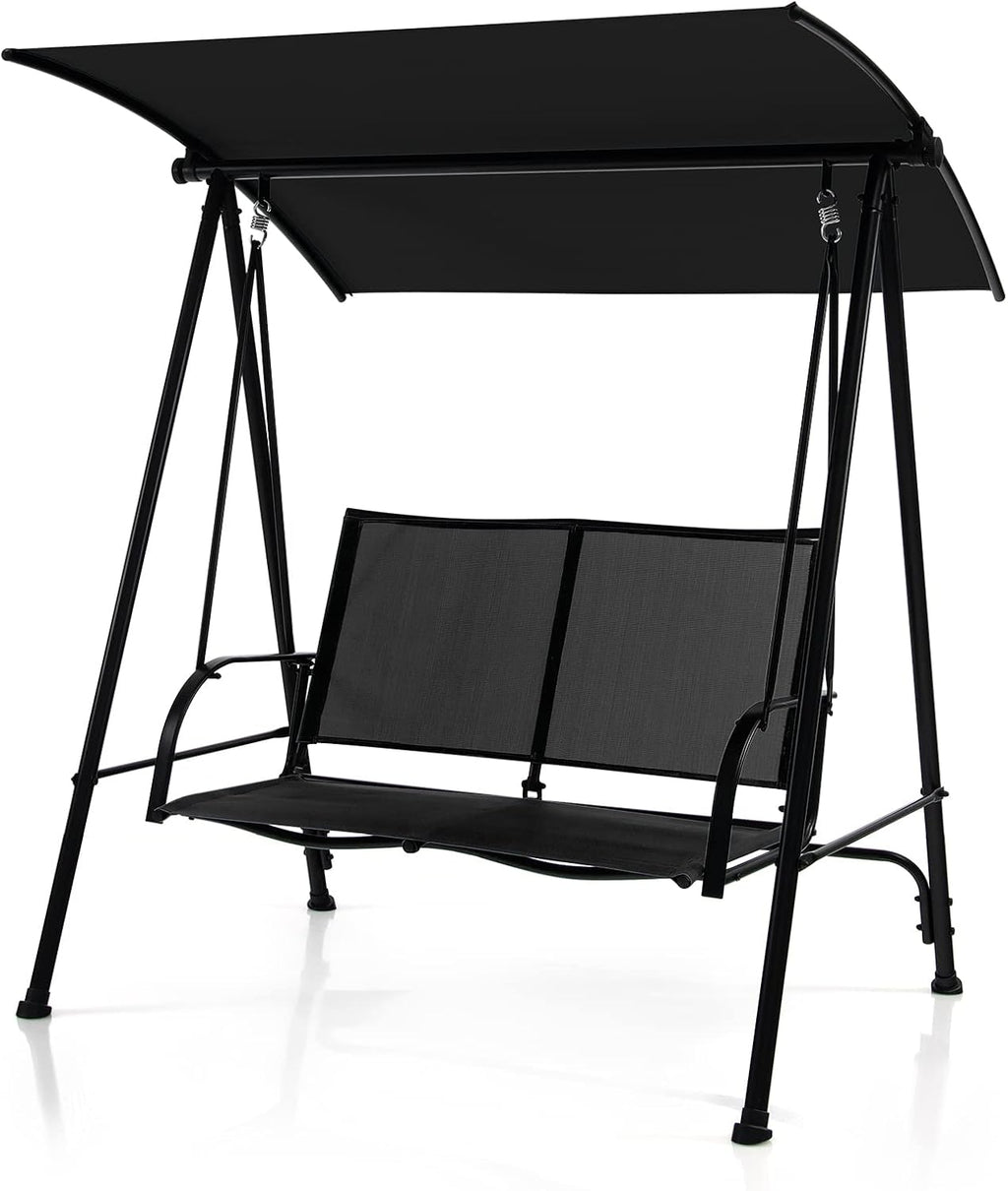 Tangkula 2 Person Porch Swing with Adjustable Canopy, Black