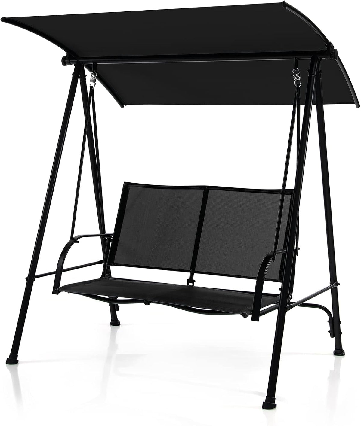 Tangkula 2 Person Porch Swing with Adjustable Canopy, Black