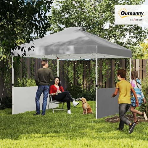 Outsunny 10' x 10' Pop Up Canopy Tent with 2 Half Sidewalls UV50+ Dark Gray