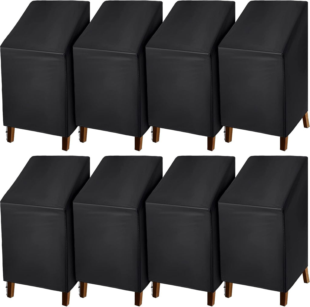 8 Pcs Black Outdoor Chair Cover Waterproof Stacking Patio Chair Cover