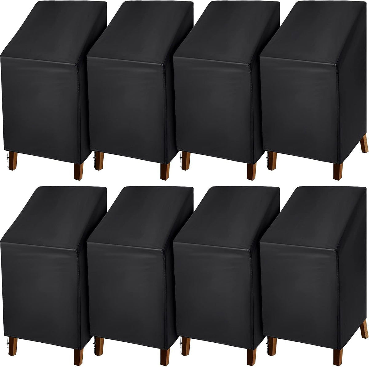8 Pcs Black Outdoor Chair Cover Waterproof Stacking Patio Chair Cover