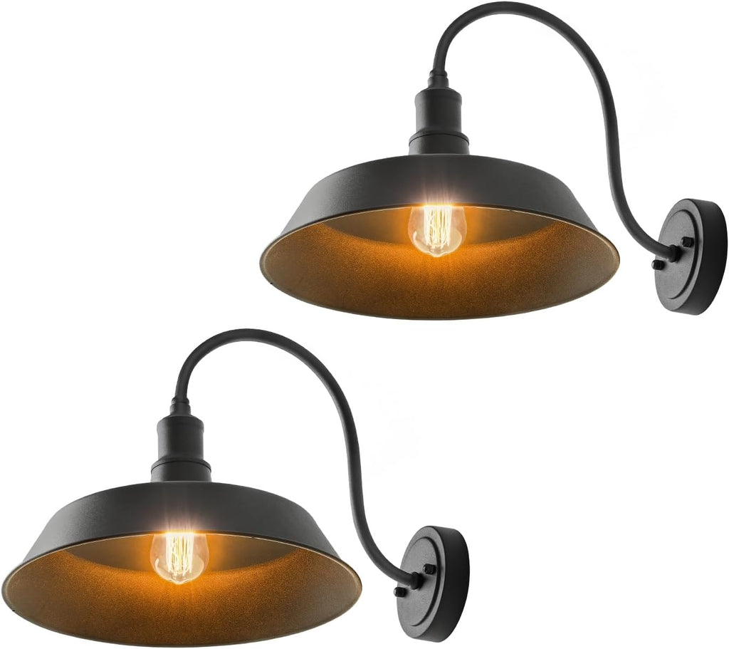 mirrea Farmhouse Outdoor Gooseneck Barn Wall Light, Matte Black, 14", 2 Pack