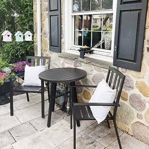 PHI VILLA 3 Pcs Patio Bistro Dining Set, 28" Metal Table& 2 Patio Chairs