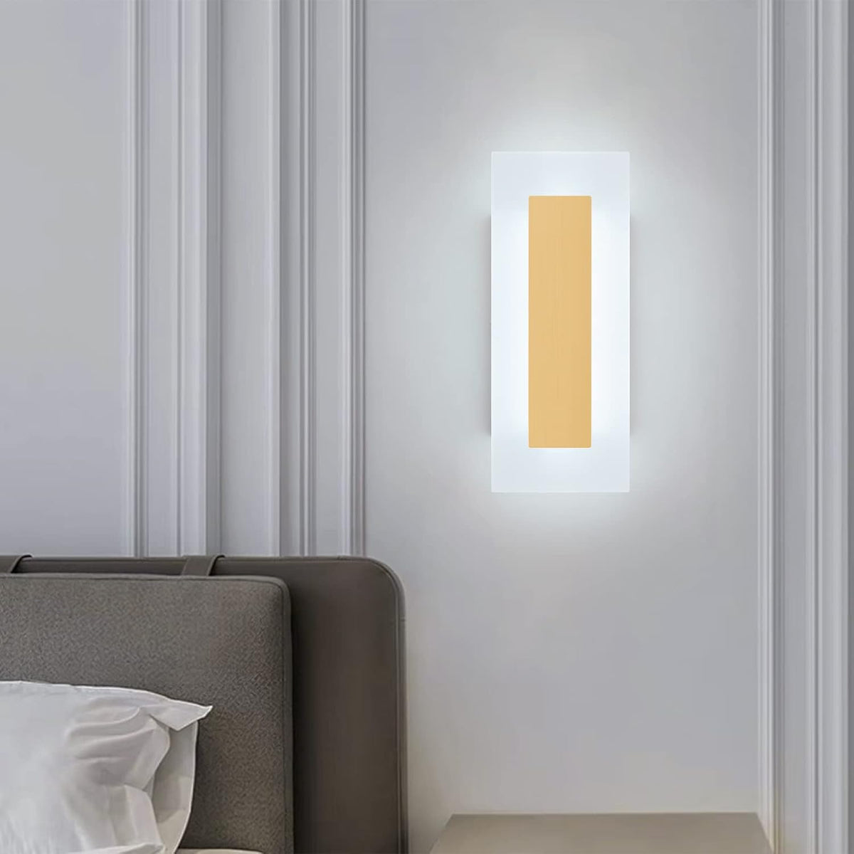 LMQNINE Modern LED Acrylic Gold Wall Sconce White Light 6000K for Bedroom Corridor Stairs Bathroom Indoor Lighting Fixture Lamps Home Room Decor (2- Pack)…