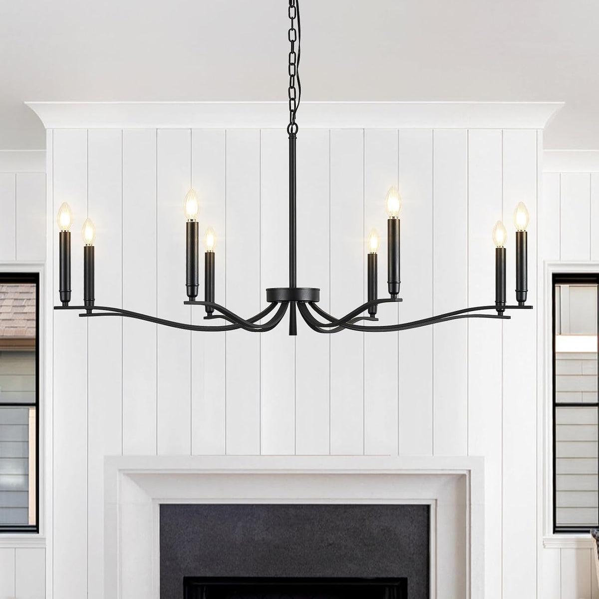 Black Chandelier, Modern Dining Room Light Fixture 8 Light Candle Chandelier Over Table 44in Metal Chandeliers Lighting for Living Room Entry Master Bedroom Bathtub Kitchen