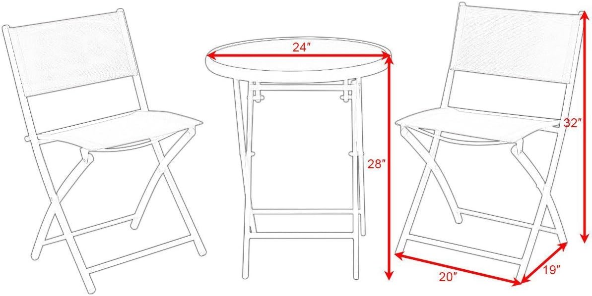 Giantex Bistro Table Set, 3 Piece Patio Bistro Set, Outdoor Folding Table and Chairs, Foldable Patio Dining Set, Porch Furniture Set Garden Backyard Metal Frame No Assembly, Black