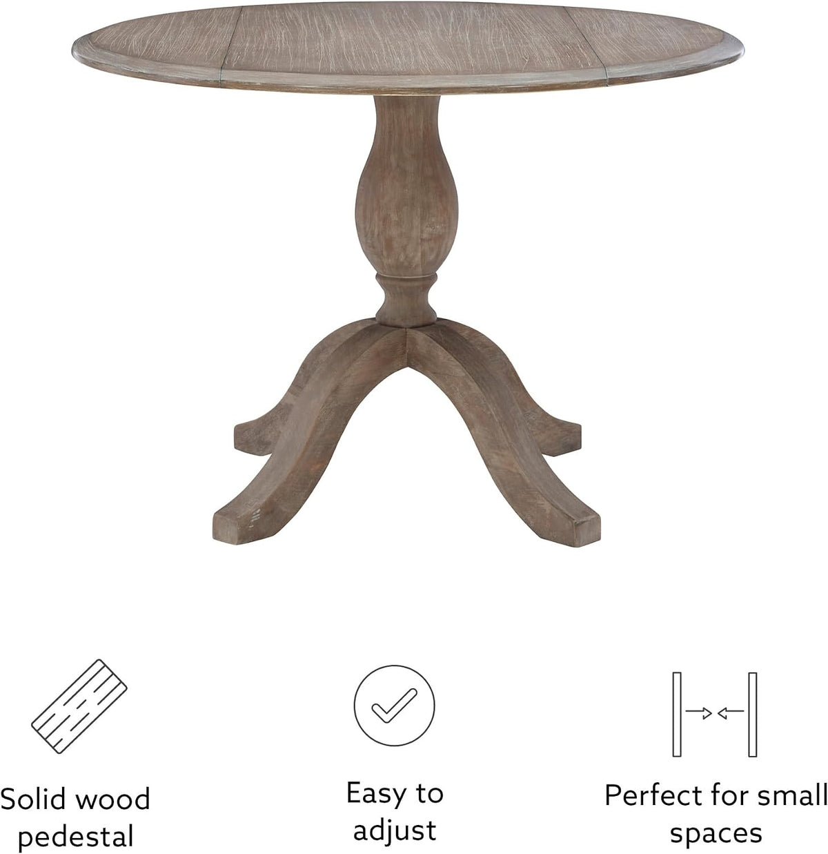 Linon Home Decor Mauro Antique Rustic Brown Drop Leaf Small Dining Table with Pedestal Base