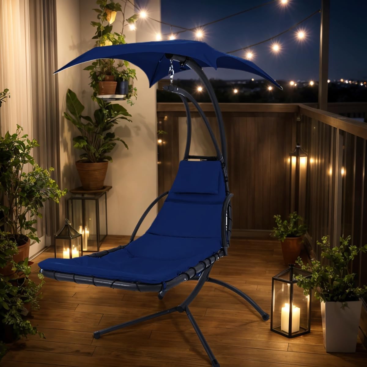 outdoor hanging chair replacement cushion, patio lounge hammock, close-up detail