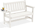 SERWALL HDPE Outdoor Bench with Foldable Cup Holder, 1 Pack, White