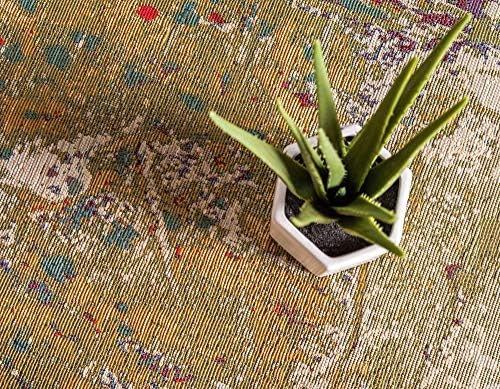 Unique Loom Outdoor Modern Collection Area Rug - Crumpled (6' 1" Square Multi/Gold)