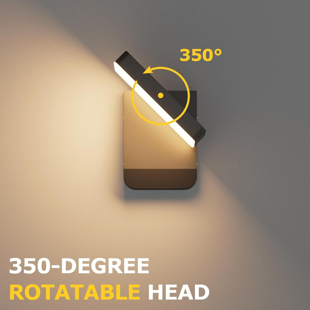 Modern Outdoor LED Wall Light 350° Rotatable, Black, 1 Pack