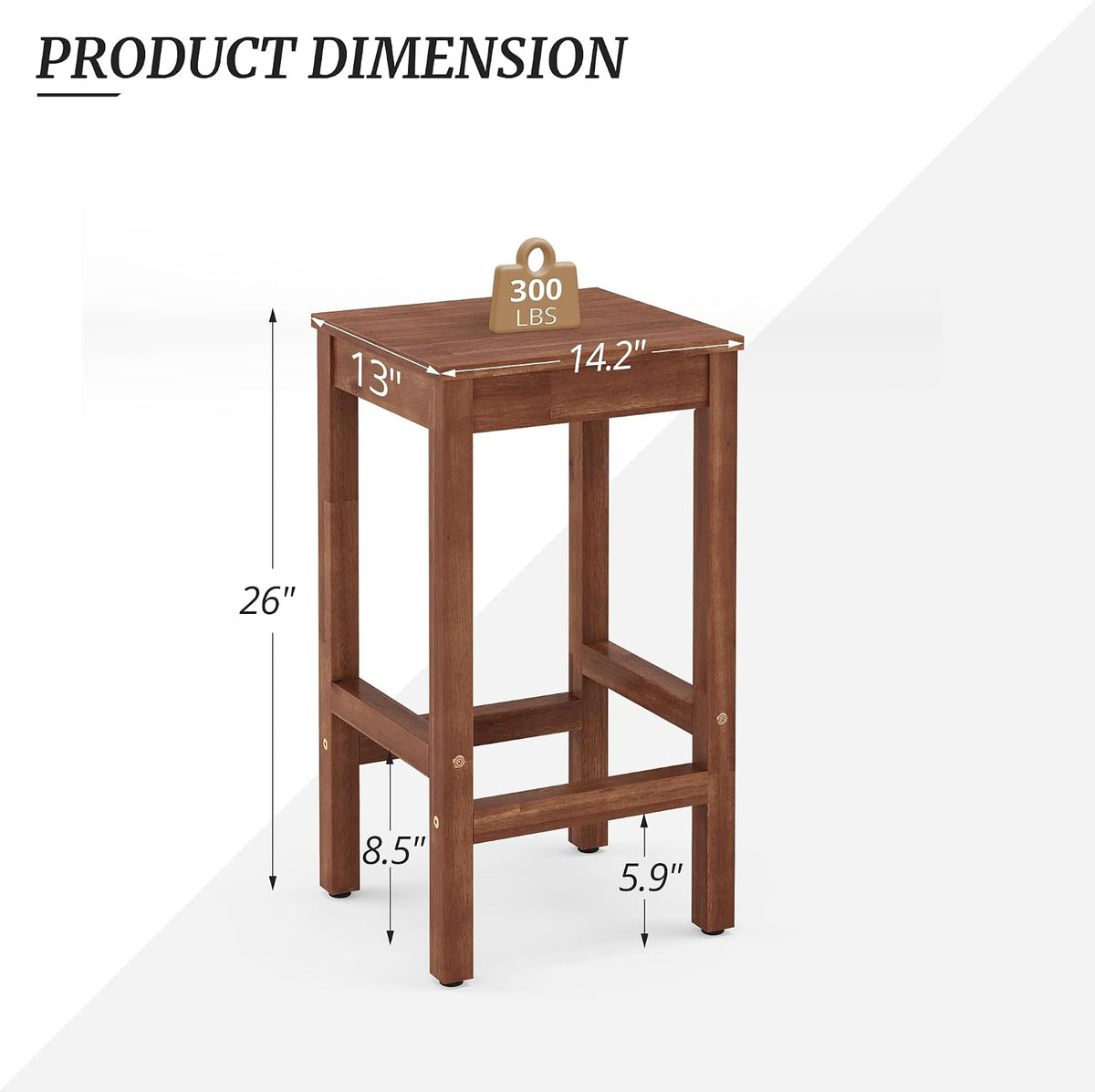 Cozyman 26 Inch Bar Stools Set of 2, Counter Height Bar Stool with Footrest, Acacia Wood Bar Chairs for Kitchen Island, Dining Room, Cafe, Bar Counter, Teak Brown