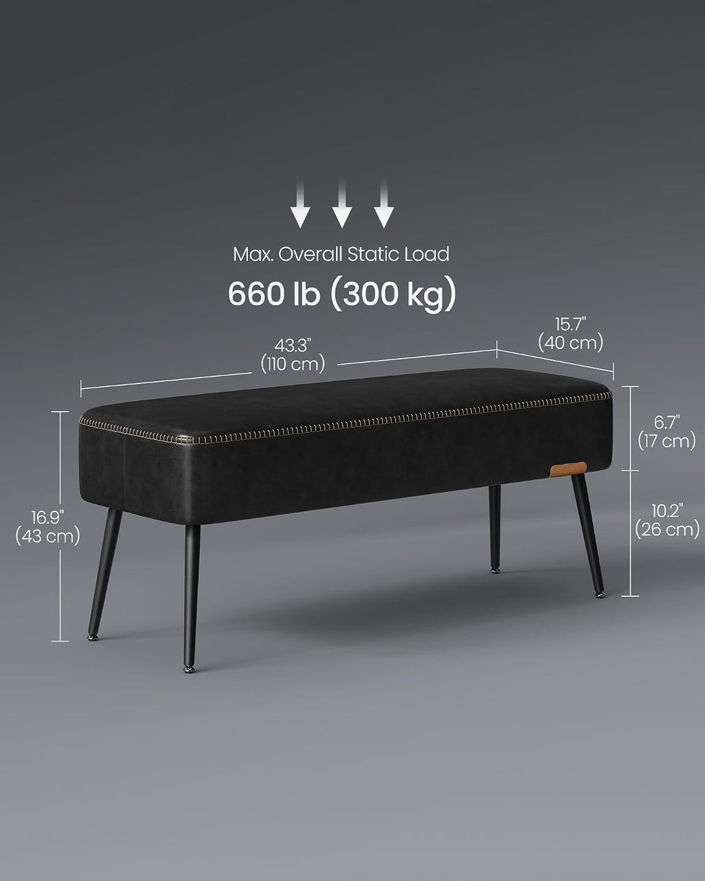 VASAGLE Bench for Entryway, PU Leather, Steel Legs, Loads 660 lb