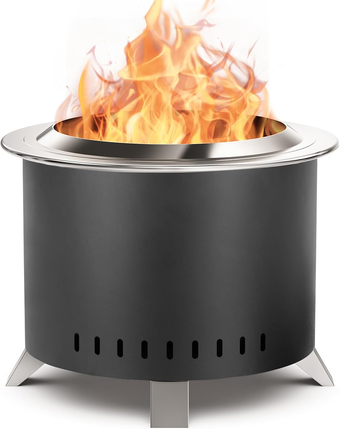 Verdeluxe 22 Inch Smokeless Fire Pit with Ash Pan Outdoors Black
