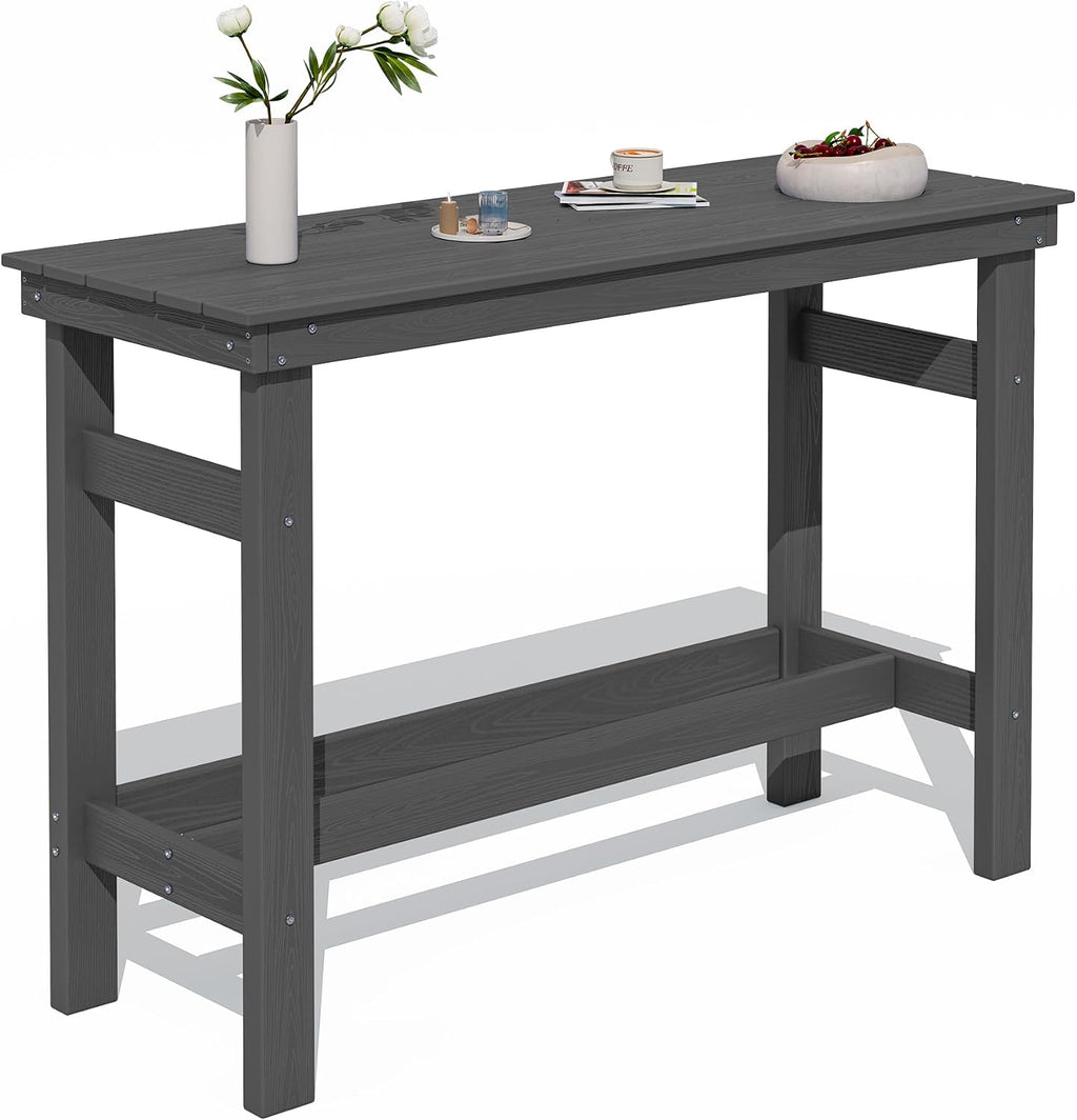 SERWALL 41" HDPE Outdoor Bar Table with 1.6" Umbrella Hole, Grey