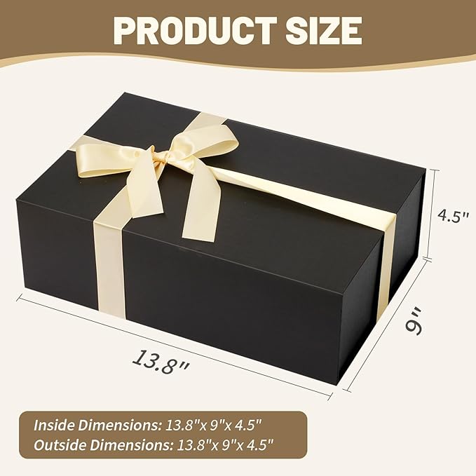 Rinrda 5 Pack Large Black Gift Box,13.75"x9"x4.5", Gift Boxes with Magnetic Lids for Presents Closure Gift Packing for Birthday,Christmas, Halloween,Wedding,Bridal Gifts,Mother's Day Gift Packging