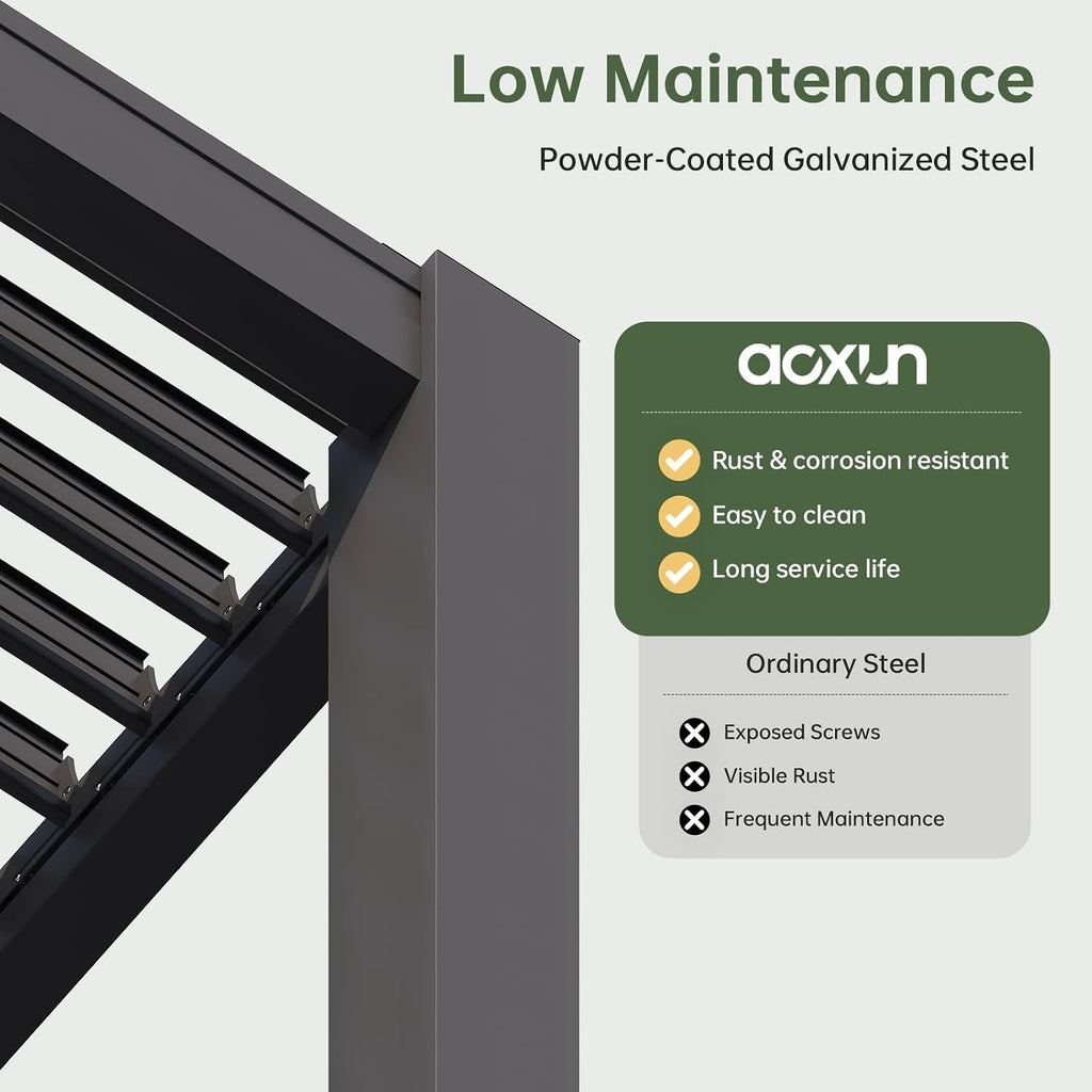 Aoxun Louvered Pergola 10x12, Outdoor Metal Pergola with Adjustable Louvers