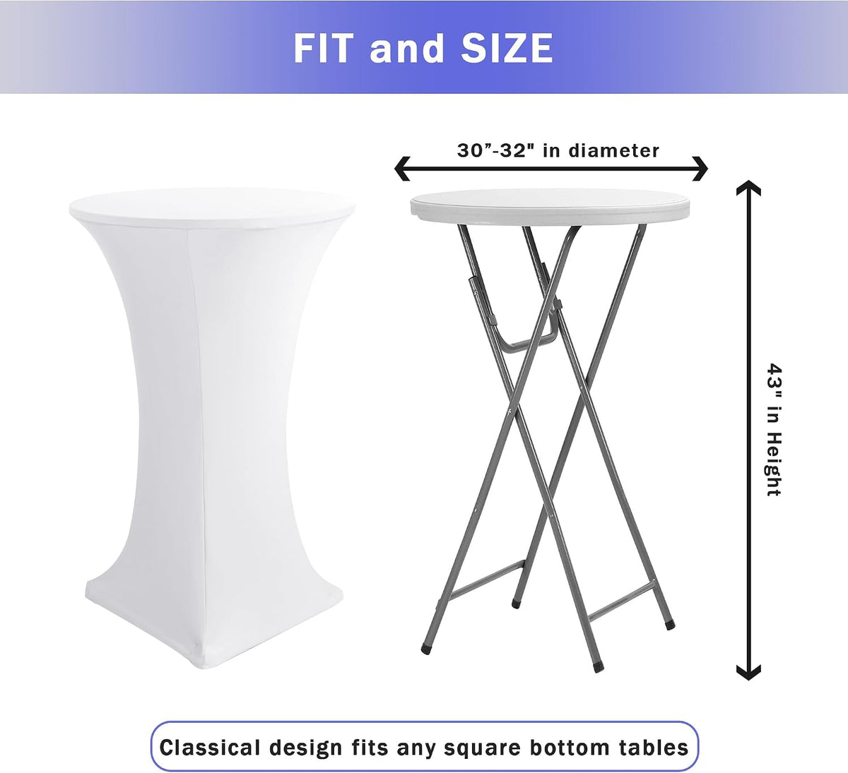Spandex White Cocktail Table Covers for 30-32 Inch High Top Pub 6 Pack