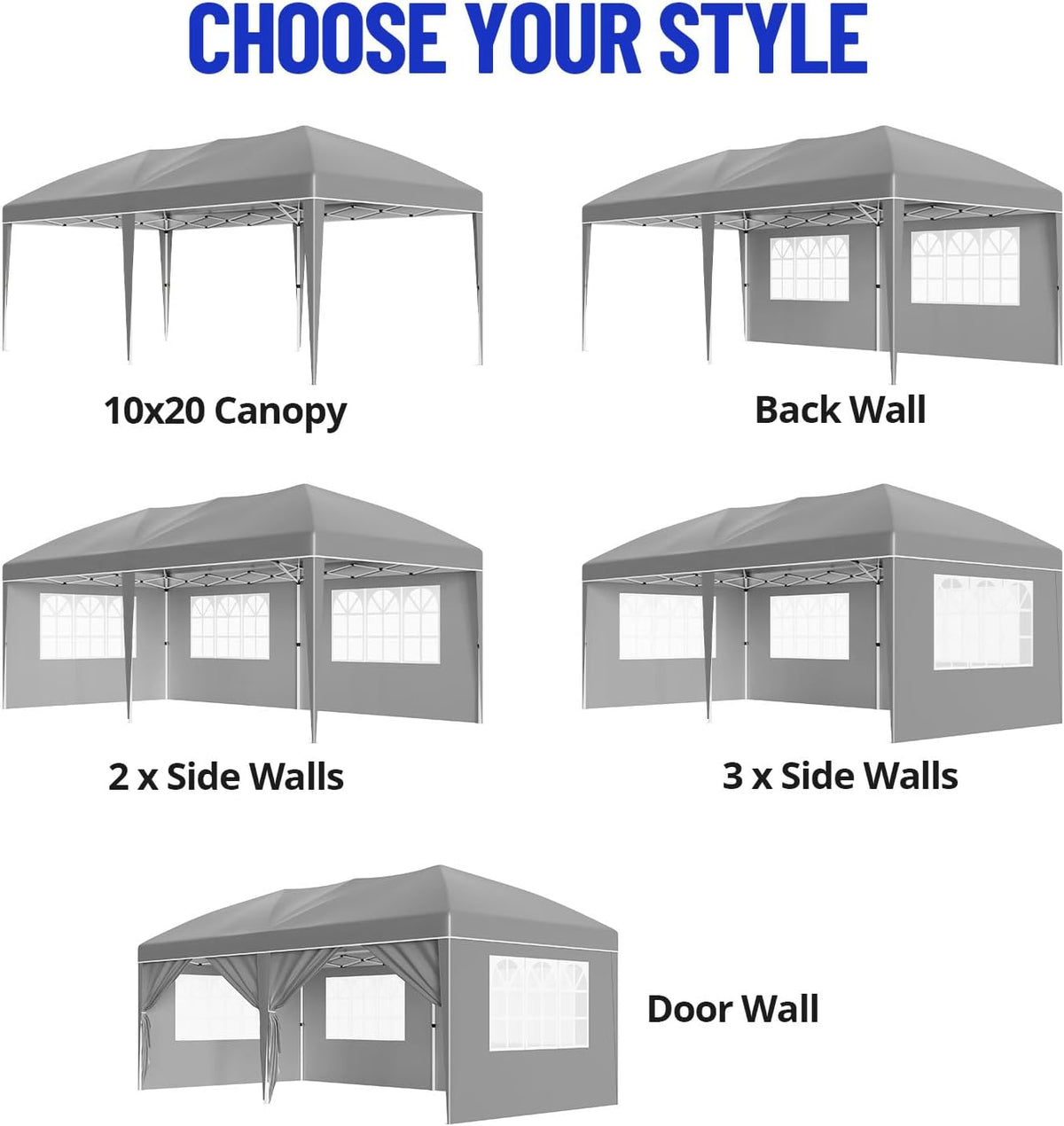 10x20ft pop up wedding party tent with 6 showing dimensions