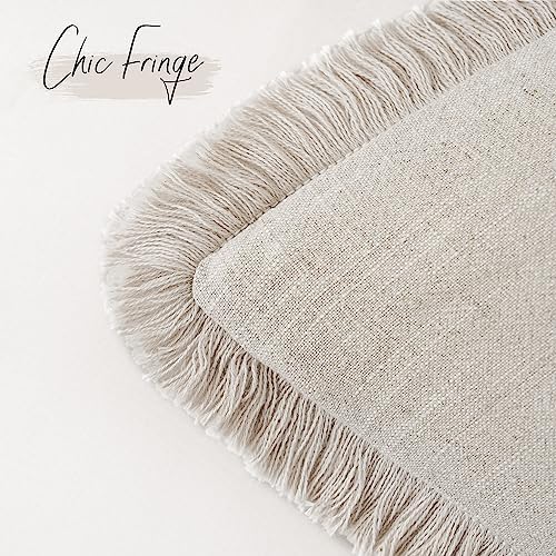Foindtower Decorative Linen Fringe Throw Pillow Covers 26×26 Inch,Beige