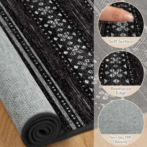 8x10 Washable Area Rugs for Living Room Boho Bedroom Rug Black/White