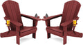 SERWALL Outdoor Adirondack Chair Set of 2 with 2 Cup Holders,Foldable,Red