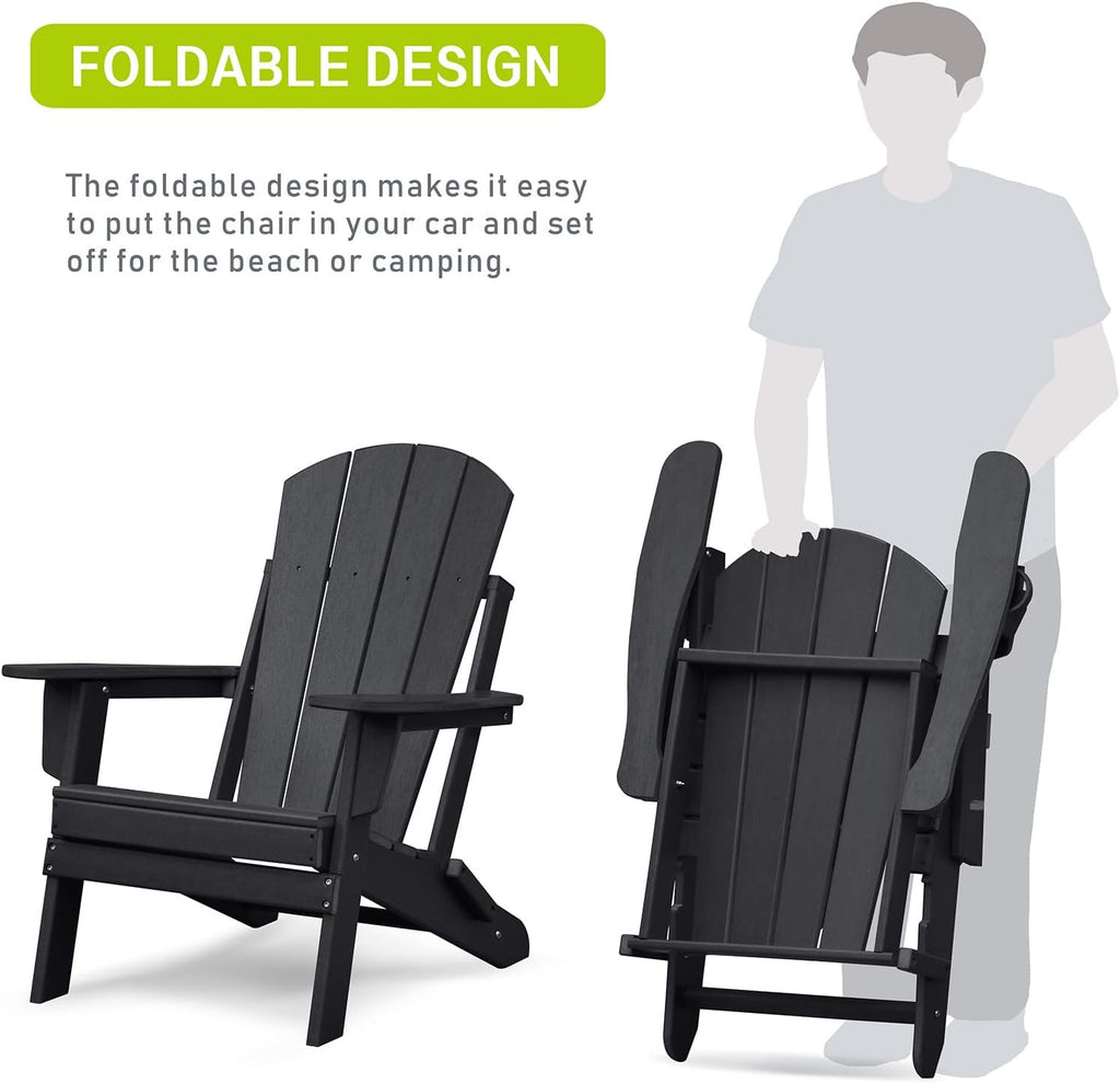 1PC Folding Adirondack Chairs, HDPE Outdoor Firepit Chair, Black