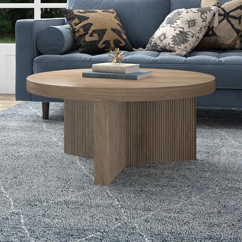 Henn&Hart 32" Scandinavian Fluted Coffee Table, Weathered Gray