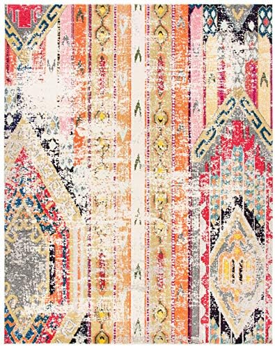 SAFAVIEH Madison Collection Area Rug - 10' x 14', Grey & Orange, Boho Chic Tribal Distressed Design, Non-Shedding & Easy Care, Ideal for High Traffic Areas in Living Room, Bedroom (MAD422G)