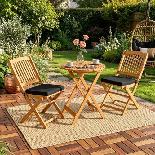 ORALNER 3-Piece Acacia Wood Folding Patio Bistro Set (Black)