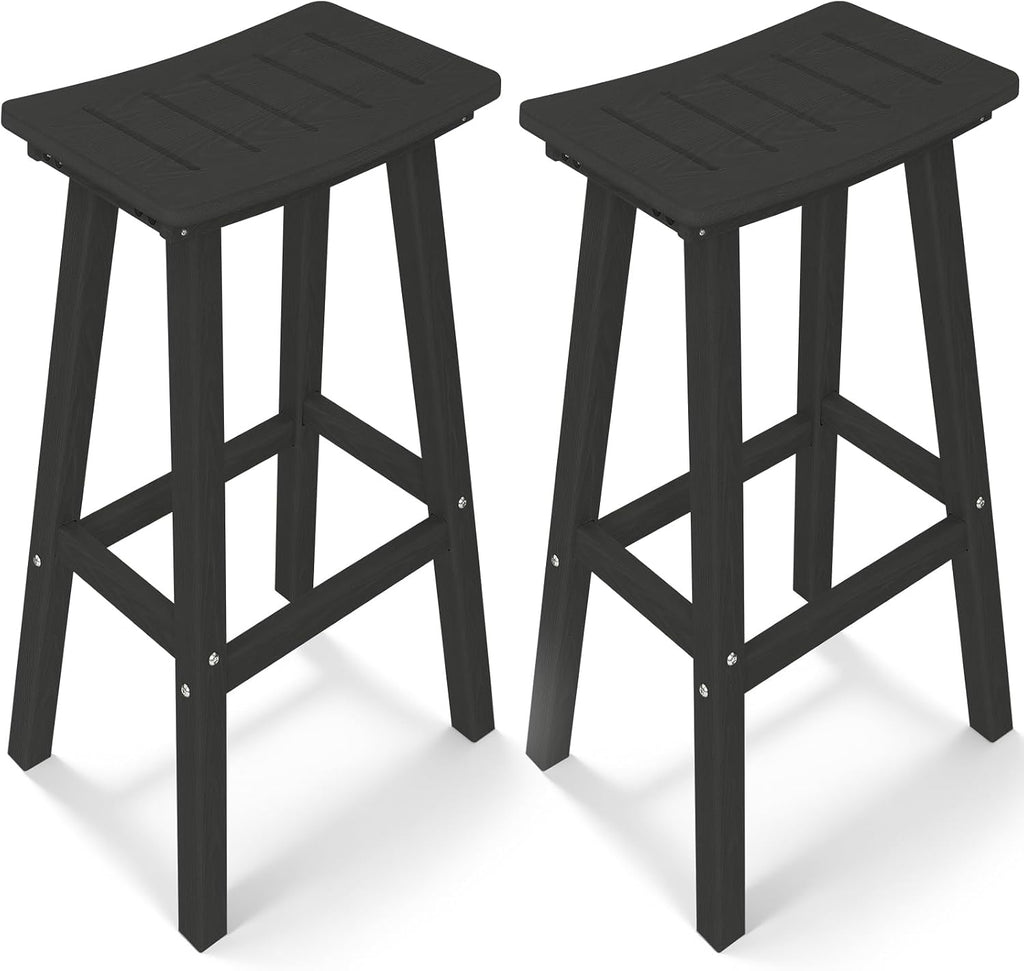 Outdoor Bar Stools Set of 2, 29" HDPE Bar Height Chairs