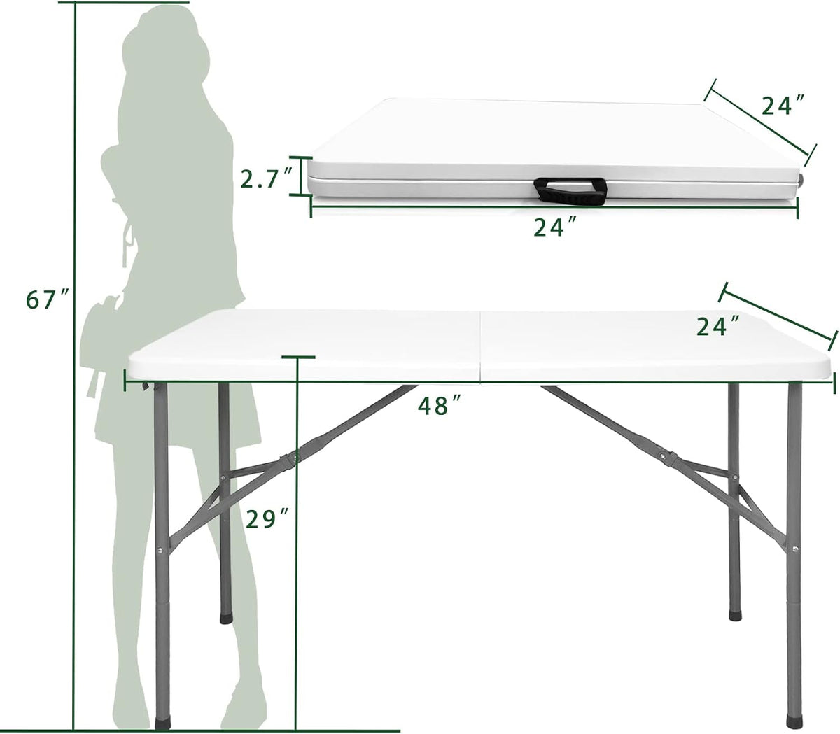 Folding Table 4ft Heavy Duty Folding Tables Indoor Outdoor Plastic Dining Table Portable Folding Square Card Table w/Handle for Picnic, Party, Camping (4 FT)